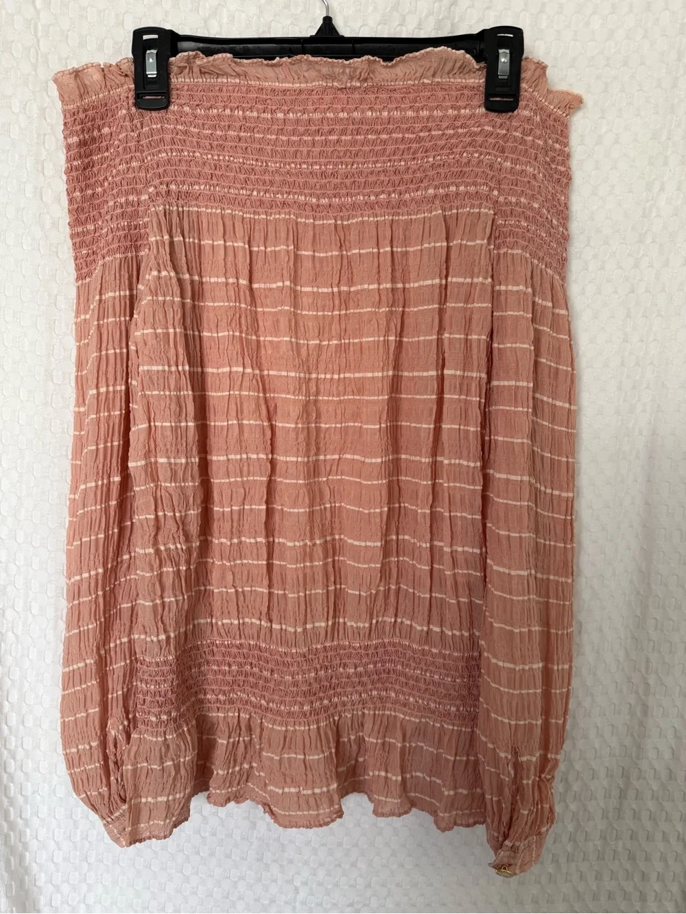 Tory Burch Pink Striped Silk Blend Smocked Off Shoulder Blouse Size 10